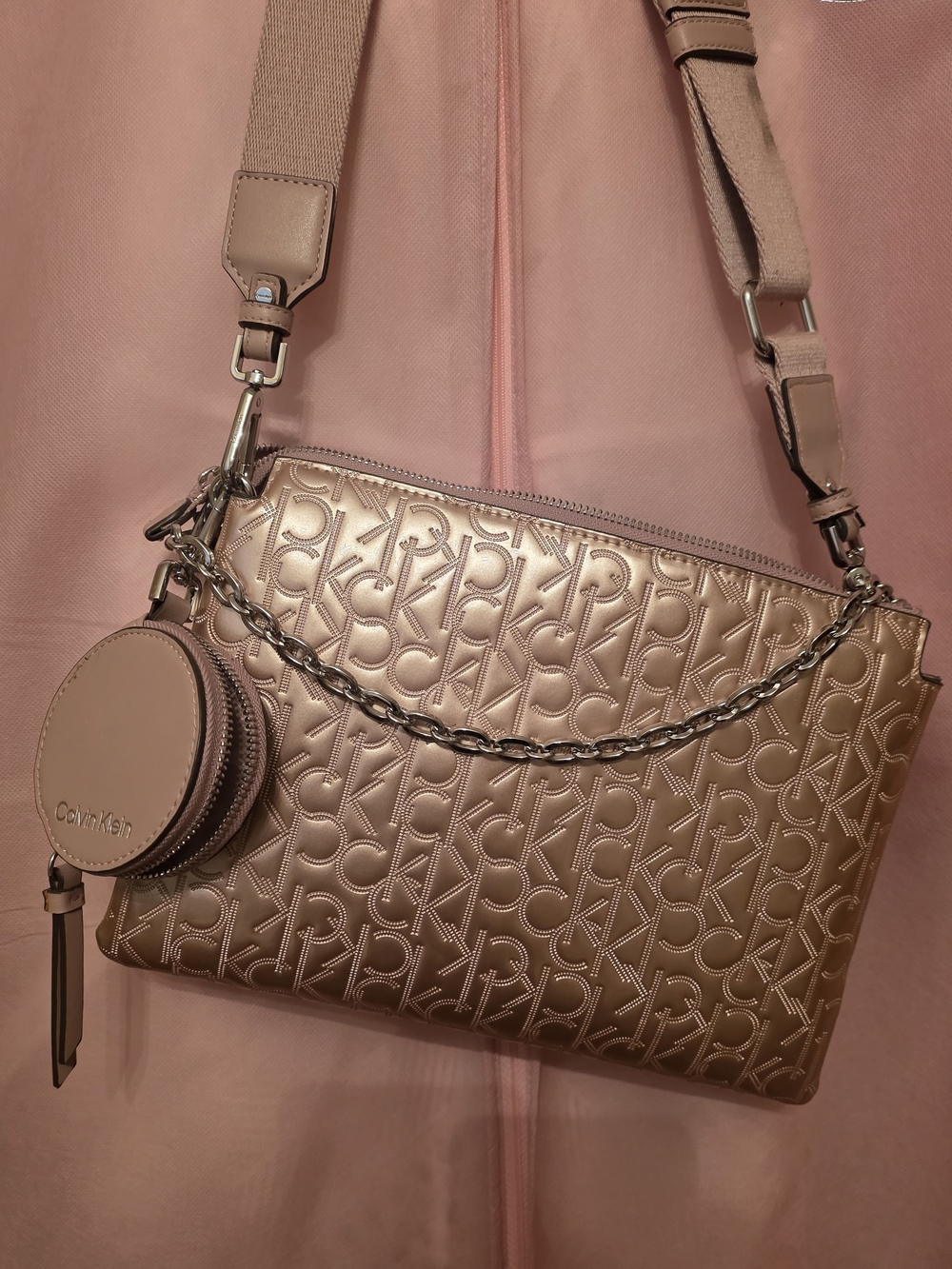 Calvin Klein Metallic Rose Crossbody Bag with Chain